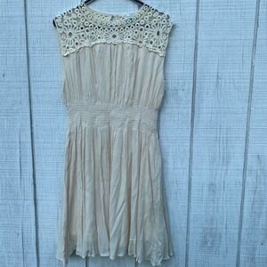 Sundance Crochet‎ Dress Sleeveless Smocked Waist Boho Casual Cream Size S